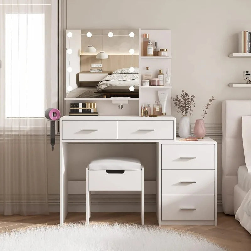 Vanity Desk with Mirror and Lights for Living Room – Adore Concepts