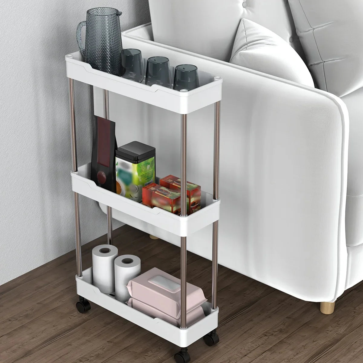 1pc Bathroom Storage Rack With 3/4 Layer Rolling