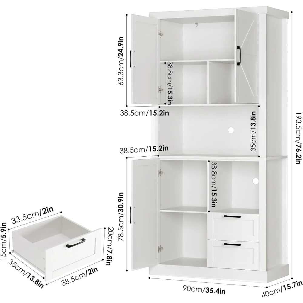 76" Tall Farmhouse Kitchen Pantry Cabinet for Kitchen