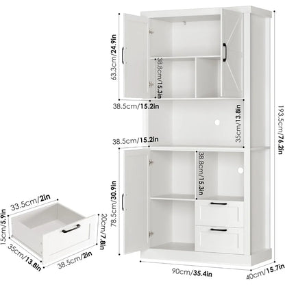 76" Tall Farmhouse Kitchen Pantry Cabinet for Kitchen