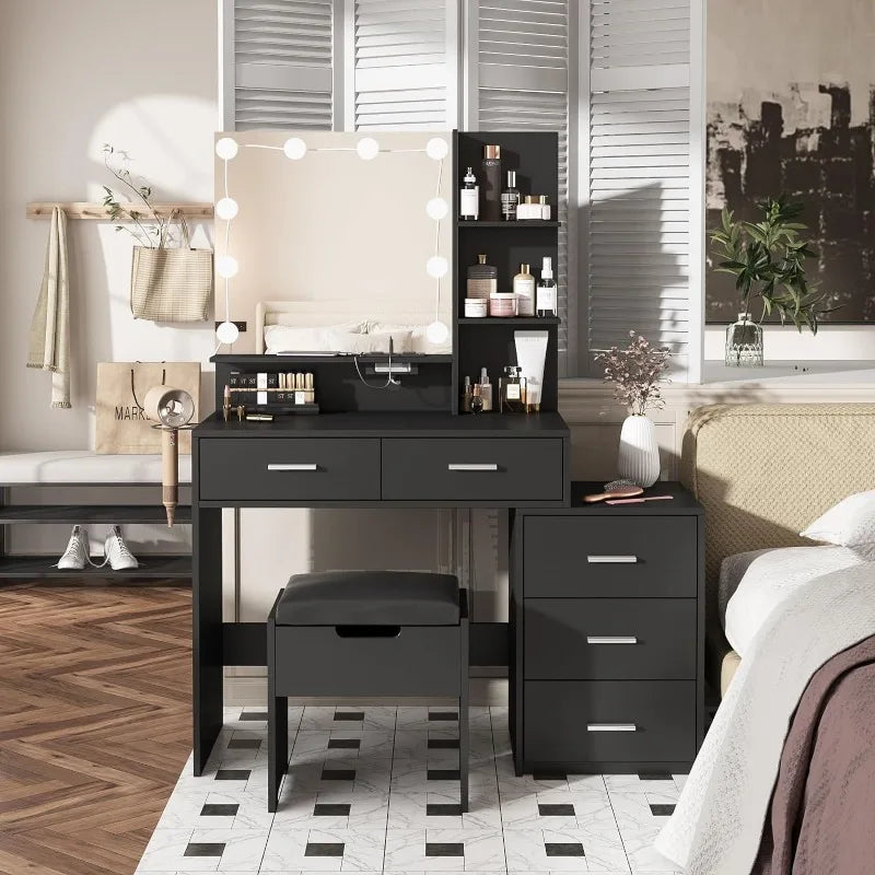 Vanity Desk with Mirror and Lights for Living Room – Adore Concepts