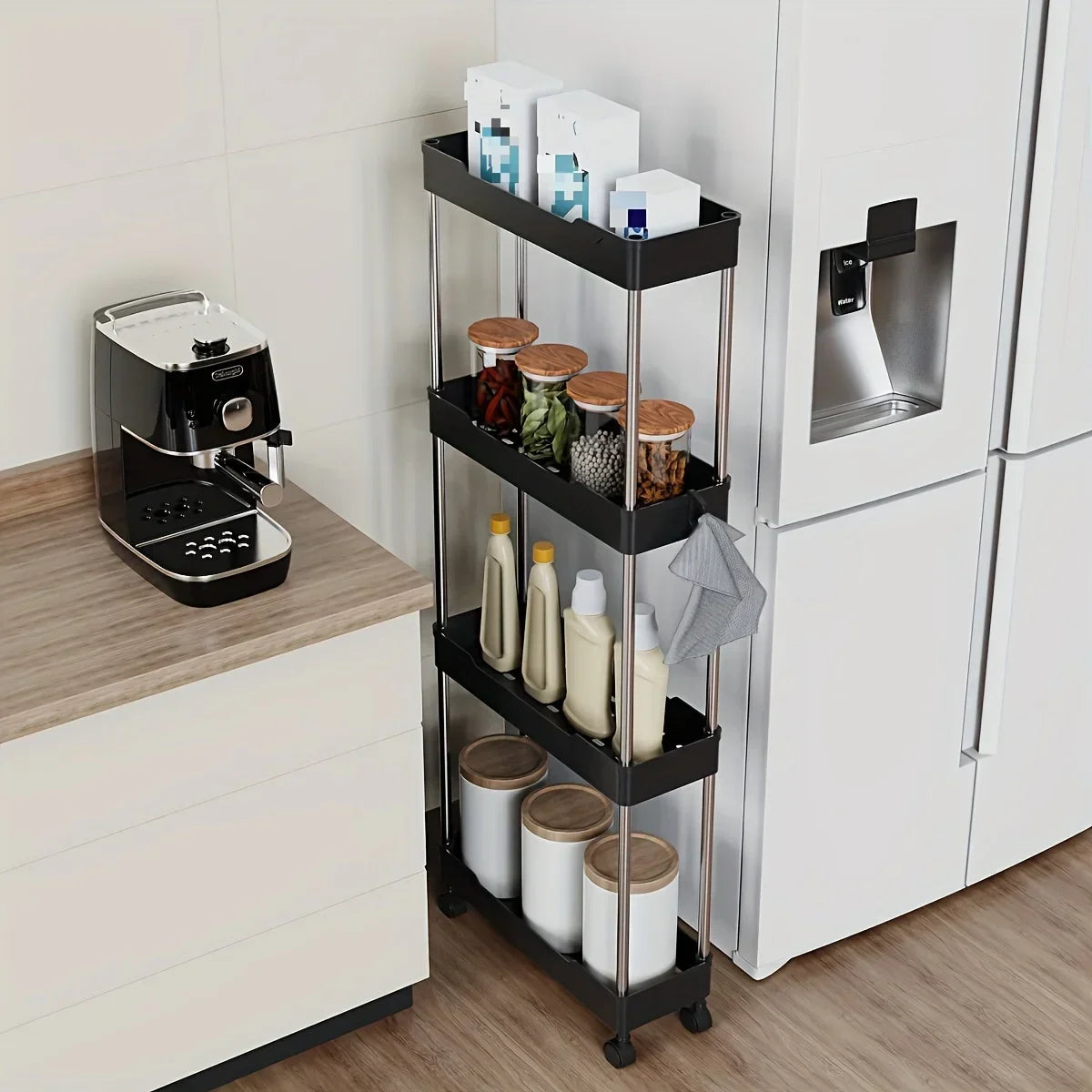 1pc Bathroom Storage Rack With 3/4 Layer Rolling